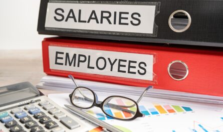 Salaries Employees. Binder data finance report business with graph analysis in office.