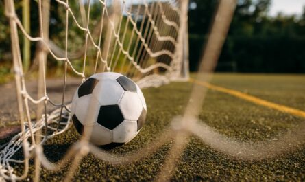 Soccer ball in the gate net, nobody