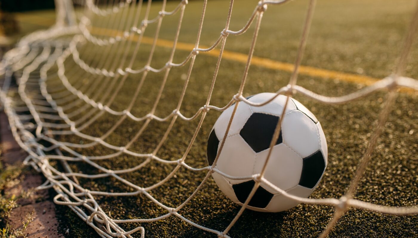 Soccer ball in the gate net, nobody