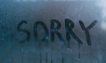 The word sorry on the wet glass.concept