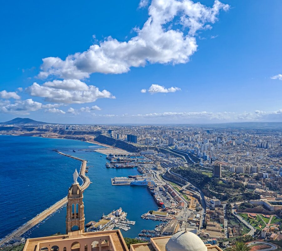 a city next to a body of water